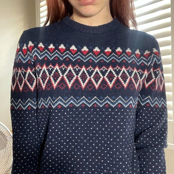 Vintage Navy Blue & Red Knit Nordic Sweater - Picture 3 of 4